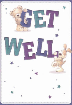 The moment captured in this illustrated get well card mirrors the spirit of warmth and care found in Woodside Park's close-knit community. An affectionate teddy bear, perched high atop the word 'GET,' and an exuberant puppy nuzzling the 'WELL' below, are depicted amid starbursts that seem to float across the design like tiny glimmers of hope. Their soft, textured fur is rendered with remarkable detail, inviting a sense of tactile comfort-much like the sensation of running your hand across fresh petals at Woodside Park Florist. Vibrant purples and teals give the letters life and depth against a crisp, pristine background that recalls the soothing calm of a freshly tidied home. Each expressive feature on the bear and puppy reflects gentle affection and optimism, embodying the nurturing sentiment so essential during a recovery. The harmonious arrangement of colour and form throughout this card reveals the same meticulous intent a florist brings to each bouquet, ensuring every detail helps to lift spirits. From the artistry on the card to the kindness behind its delivery across Woodside Park, this get well message is a tender embrace in illustrated form.